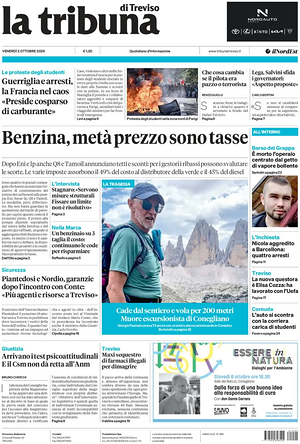 Prima pagina La Tribuna di Treviso di oggi - Quotidiano regionale