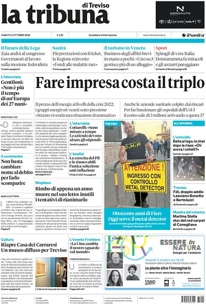 Prima pagina La Tribuna di Treviso di oggi - Quotidiano regionale