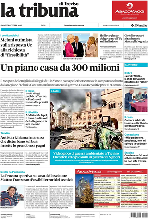 Prima pagina La Tribuna di Treviso di oggi - Quotidiano regionale