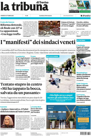 Prima pagina La Tribuna di Treviso di oggi - Quotidiano regionale