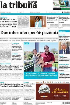 Prima pagina La Tribuna di Treviso di oggi - Quotidiano regionale