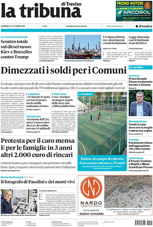 Prima pagina La Tribuna di Treviso di oggi - Quotidiano regionale