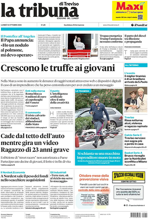 Prima pagina La Tribuna di Treviso di oggi - Quotidiano regionale