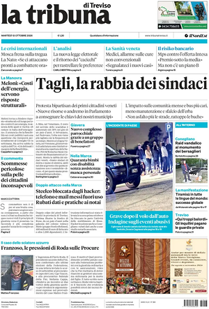 Prima pagina La Tribuna di Treviso di oggi - Quotidiano regionale