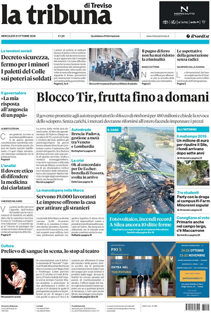 Prima pagina La Tribuna di Treviso di oggi - Quotidiano regionale