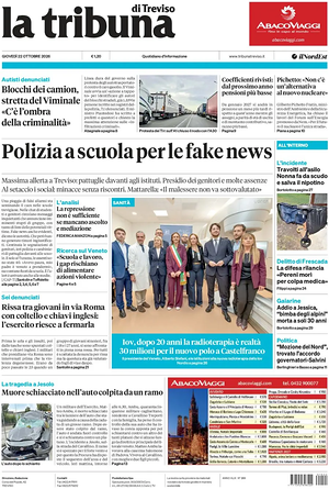 Prima pagina La Tribuna di Treviso di oggi - Quotidiano regionale