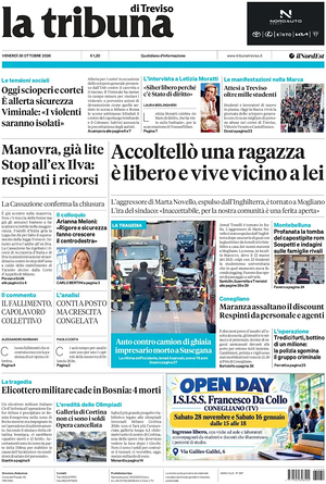 Prima pagina La Tribuna di Treviso di oggi - Quotidiano regionale