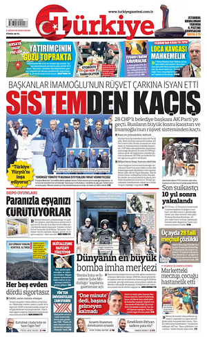 Bugünkü Türkiye manşeti ve ilk sayfası - ulusal gazetesi