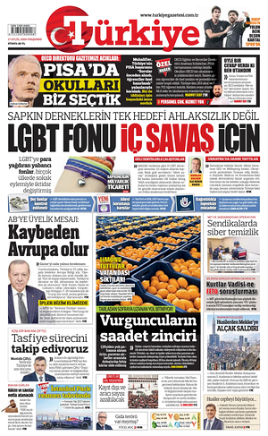 Bugünkü Türkiye manşeti ve ilk sayfası - ulusal gazetesi