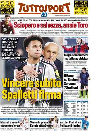 Prima pagina Tuttosport di oggi - Quotidiano sport