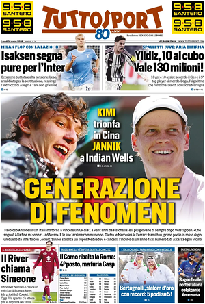 Prima pagina Tuttosport di oggi - Quotidiano sport