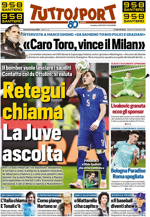 Prima pagina Tuttosport di oggi - Quotidiano sport