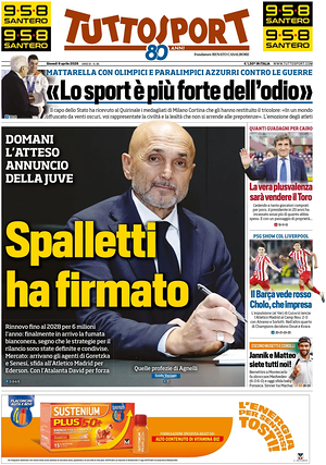 Prima pagina Tuttosport di oggi - Quotidiano sport