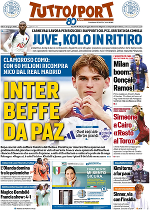 Prima pagina Tuttosport di oggi - Quotidiano sport