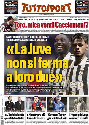 Prima pagina Tuttosport di oggi - Quotidiano sport