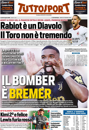 Prima pagina Tuttosport di oggi - Quotidiano sport