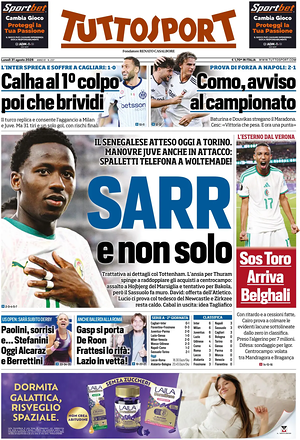 Prima pagina Tuttosport di oggi - Quotidiano sport