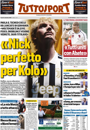 Prima pagina Tuttosport di oggi - Quotidiano sport