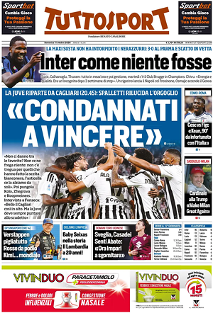 Prima pagina Tuttosport di oggi - Quotidiano sport