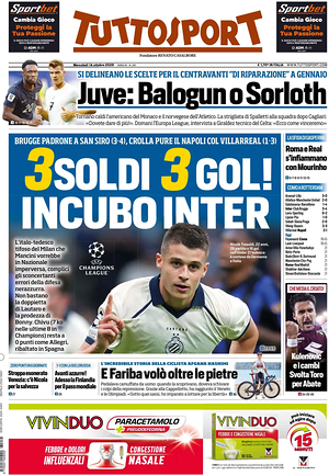 Prima pagina Tuttosport di oggi - Quotidiano sport