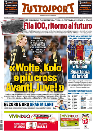 Prima pagina Tuttosport di oggi - Quotidiano sport