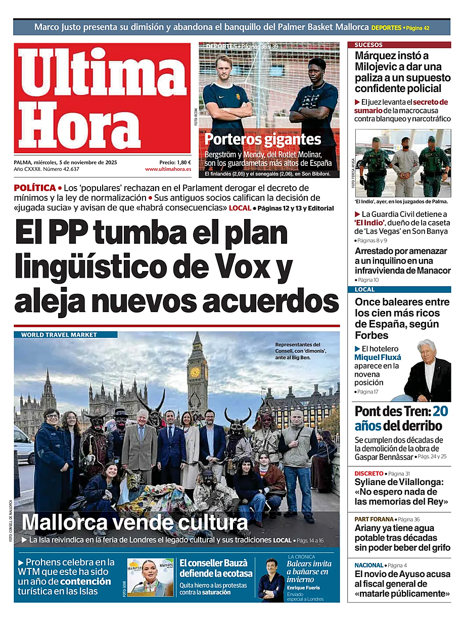 Prima pagina Ultima Hora di oggi - Edicola 5 Novembre 2025