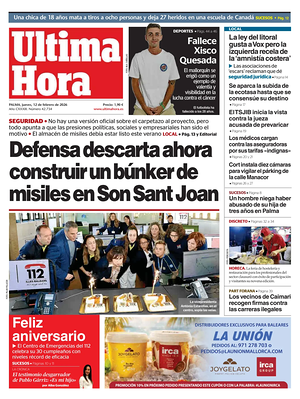 Prima pagina Ultima Hora di oggi - Quotidiano regionale