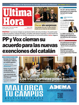 Prima pagina Ultima Hora di oggi - Quotidiano regionale