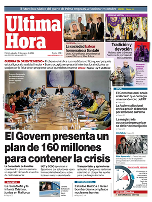 Prima pagina Ultima Hora di oggi - Quotidiano regionale