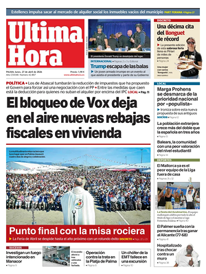 Prima pagina Ultima Hora di oggi - Quotidiano regionale