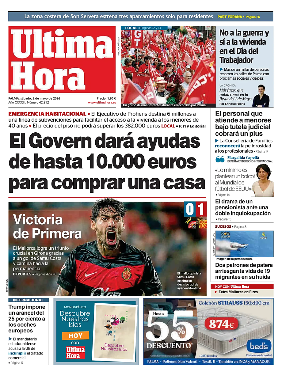 Portada Ultima Hora de hoy - Quiosco 2 mayo 2026