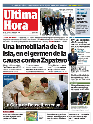 Prima pagina Ultima Hora di oggi - Quotidiano regionale