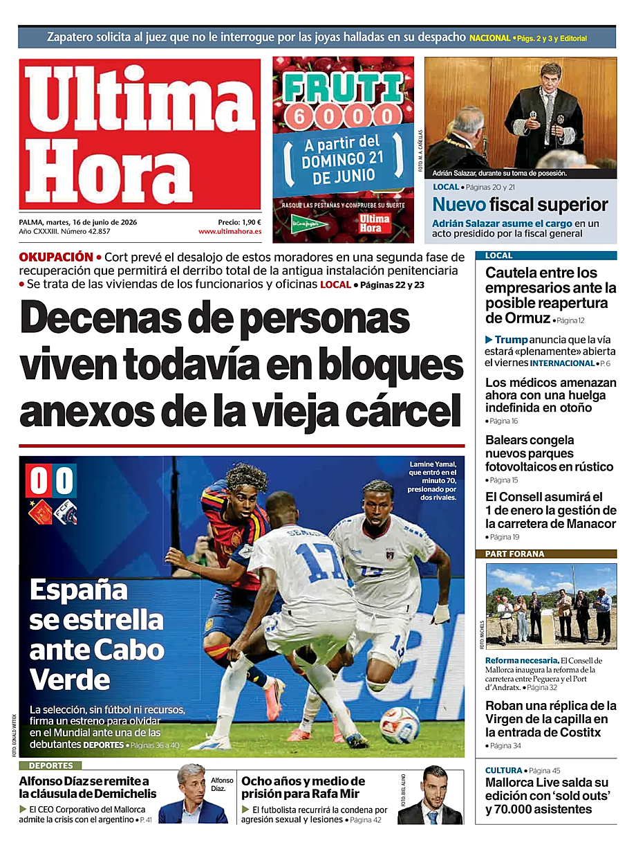 Portada Ultima Hora de hoy - Quiosco 16 junio 2026