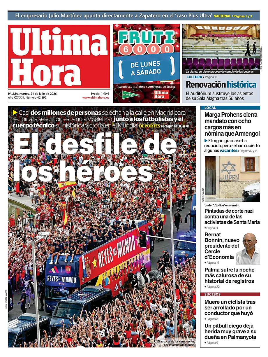 Prima pagina Ultima Hora di oggi - Edicola 21 Luglio 2026