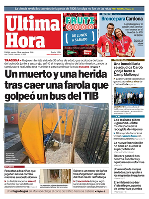 Prima pagina Ultima Hora di oggi - Quotidiano regionale