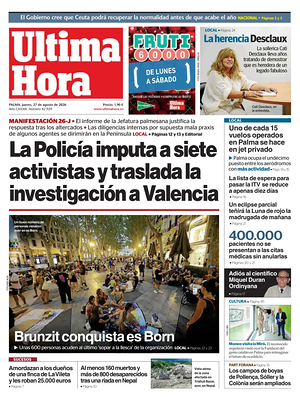 Prima pagina Ultima Hora di oggi - Quotidiano regionale
