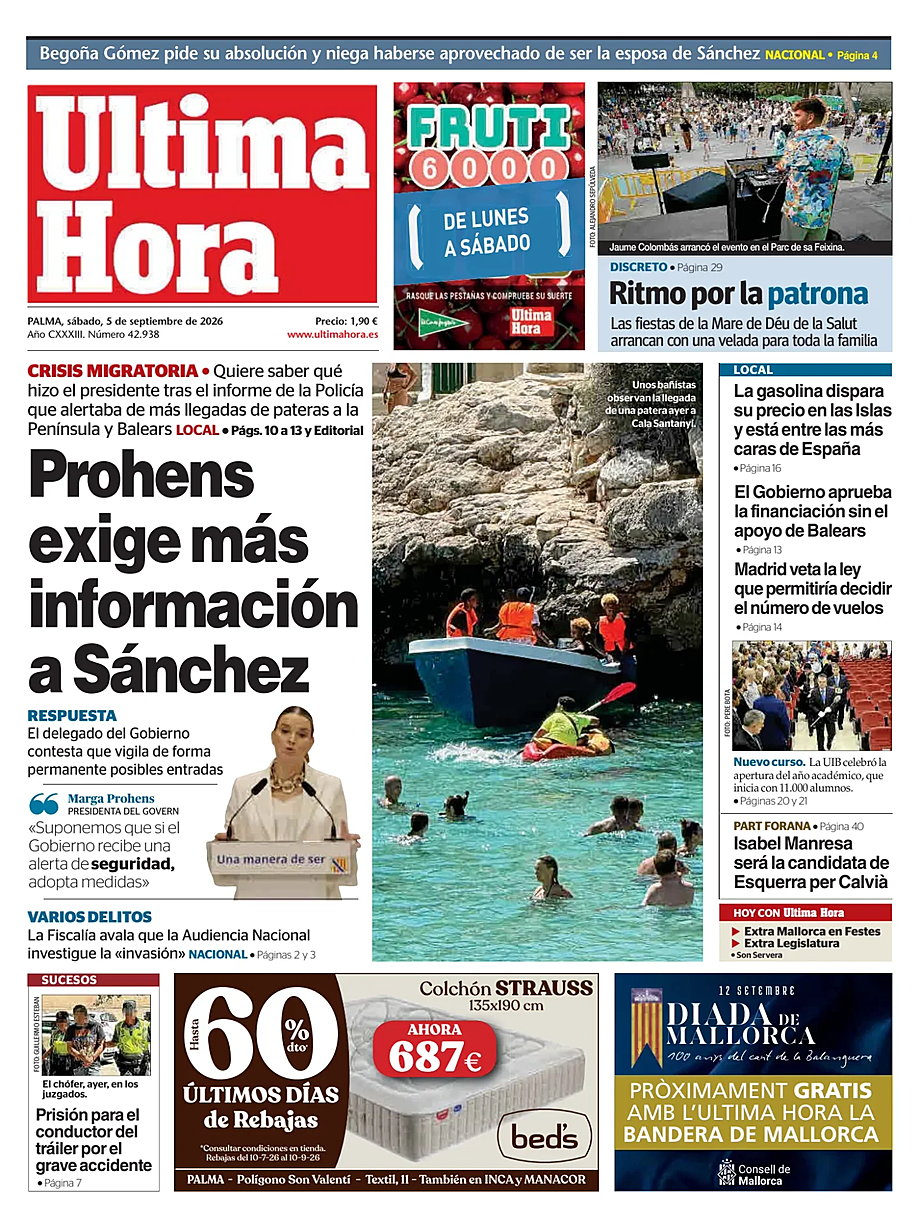 Prima pagina Ultima Hora di oggi - Edicola 5 Settembre 2026
