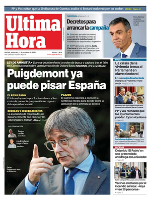 Prima pagina Ultima Hora di oggi - Quotidiano regionale