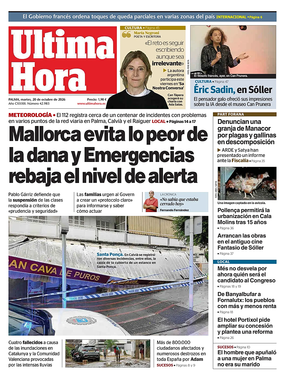 Prima pagina Ultima Hora di oggi - Edicola 20 Ottobre 2026