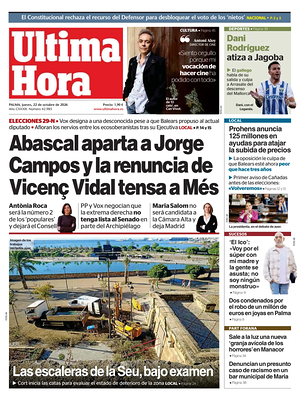 Prima pagina Ultima Hora di oggi - Quotidiano regionale