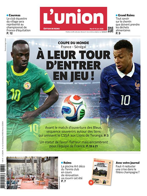 Une de L'Union du jour - Journal régional