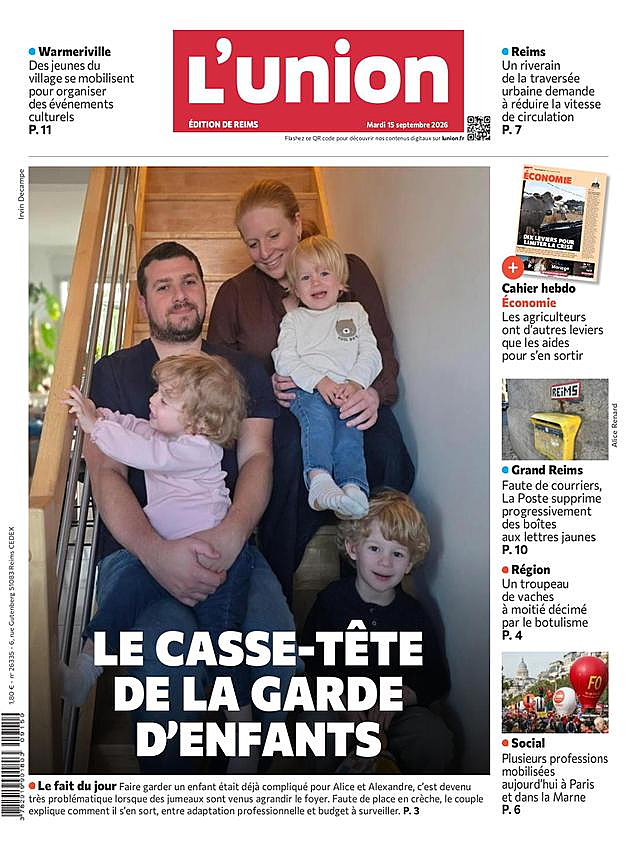 Une de L'Union du jour - Presse 15 septembre 2026