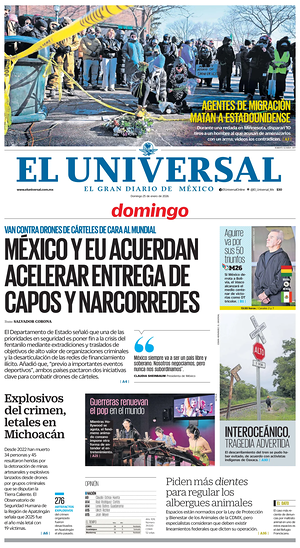 Prima pagina El Universal di oggi - Quotidiano estero