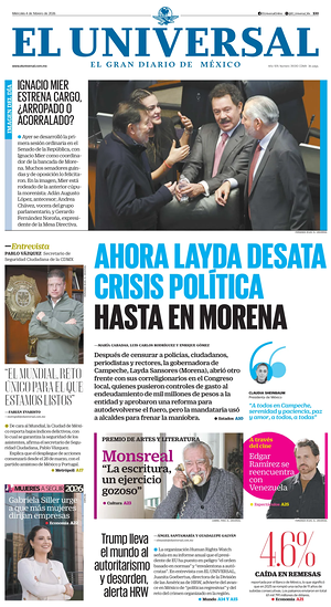 Prima pagina El Universal di oggi - Quotidiano estero