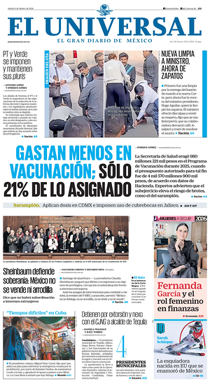 Prima pagina El Universal di oggi - Quotidiano estero