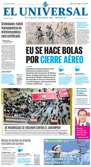 Prima pagina El Universal di oggi - Quotidiano estero
