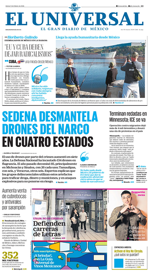 Prima pagina El Universal di oggi - Quotidiano estero