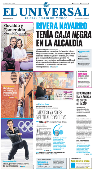 Prima pagina El Universal di oggi - Quotidiano estero