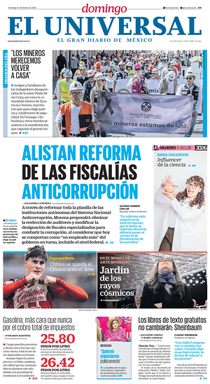 Prima pagina El Universal di oggi - Quotidiano estero