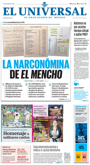 Prima pagina El Universal di oggi - Quotidiano estero